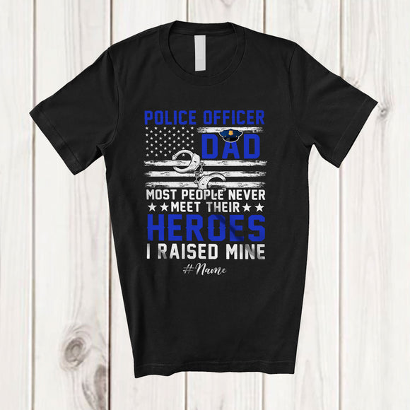 MacnyStore - Personalized Custom Name Police Officer Dad I Raised Mine; Proud Father's Day US Flag; Family T-Shirt