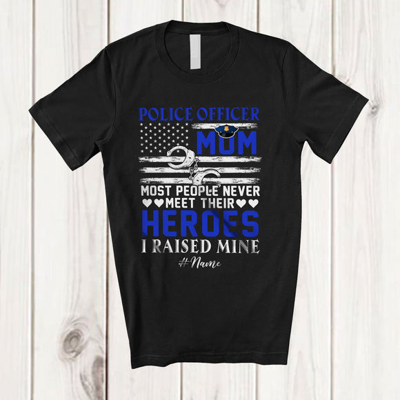 MacnyStore - Personalized Custom Name Police Officer Mom I Raised Mine; Proud Mother's Day US Flag; Family T-Shirt