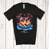 MacnyStore - Personalized Custom Name Pomeranian Drinking On Float Beach; Joyful 4th Of July Patriotic T-Shirt
