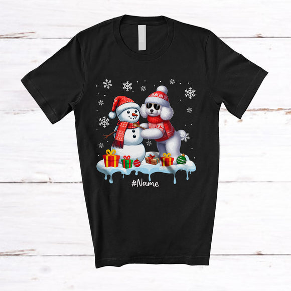 MacnyStore - Personalized Custom Name Poodle Build Snowman; Lovely Snow Santa Poodle; Family T-Shirt