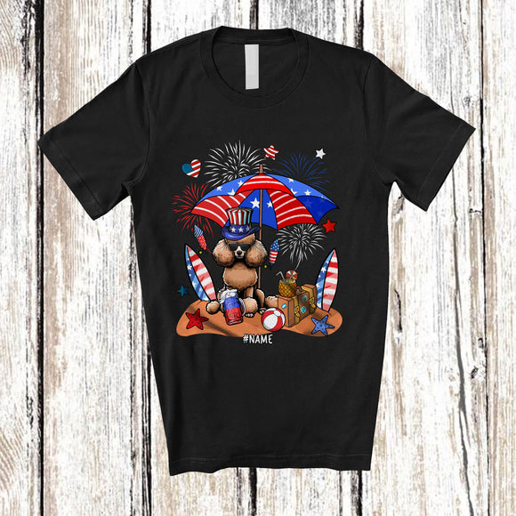 MacnyStore - Personalized Custom Name Poodle Relax Wait For 4th of July; Lovely US Flag Patriotic T-Shirt