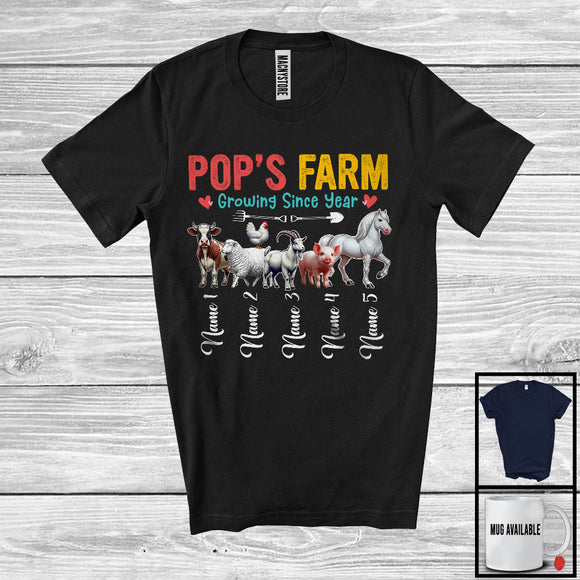 MacnyStore - Personalized Custom Name Pops's Farm Growing Since Year, Lovely Father's Day Farm Animal T-Shirt