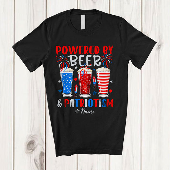 MacnyStore - Personalized Custom Name Powered by Beer And Patriotism; Lovely 4th Of July Patriotic T-Shirt