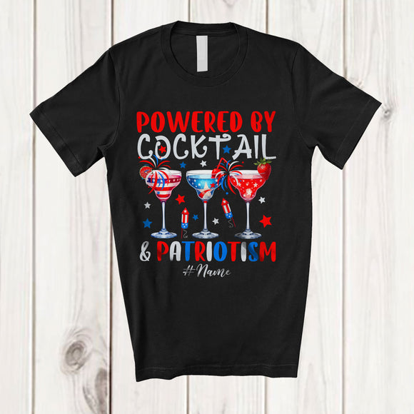 MacnyStore - Personalized Custom Name Powered by Cocktail And Patriotism; Lovely 4th Of July Patriotic T-Shirt