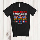 MacnyStore - Personalized Custom Name Powered by Hamburger And Patriotism; Lovely 4th Of July Patriotic T-Shirt