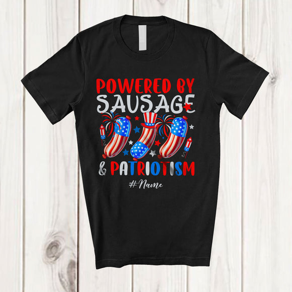 MacnyStore - Personalized Custom Name Powered by Sausage And Patriotism; Lovely 4th Of July Patriotic T-Shirt