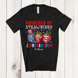 MacnyStore - Personalized Custom Name Powered by Strawberry And Patriotism; Lovely 4th Of July Patriotic T-Shirt