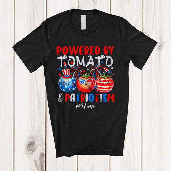 MacnyStore - Personalized Custom Name Powered by Tomato And Patriotism; Lovely 4th Of July Patriotic T-Shirt