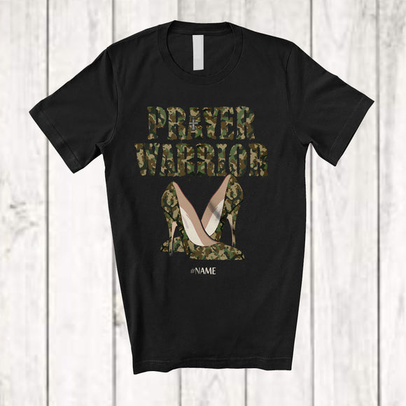 MacnyStore - Personalized Custom Name Prayer Warrior; Proud Veteran High Heels Soldier Army; Family Group T-Shirt
