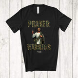 MacnyStore - Personalized Custom Name Prayer Warrior; Proud Veteran Jesus Cross Soldier Army; Family Group T-Shirt