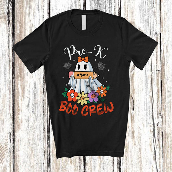 MacnyStore - Personalized Custom Name Pre-K Boo Crew; Lovely Halloween Ghost Flowers; Students Teacher T-Shirt