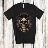 MacnyStore - Personalized Custom Name Preppy Skull Coquette Bow Tie; Horror Halloween Skull Floral Flowers T-Shirt