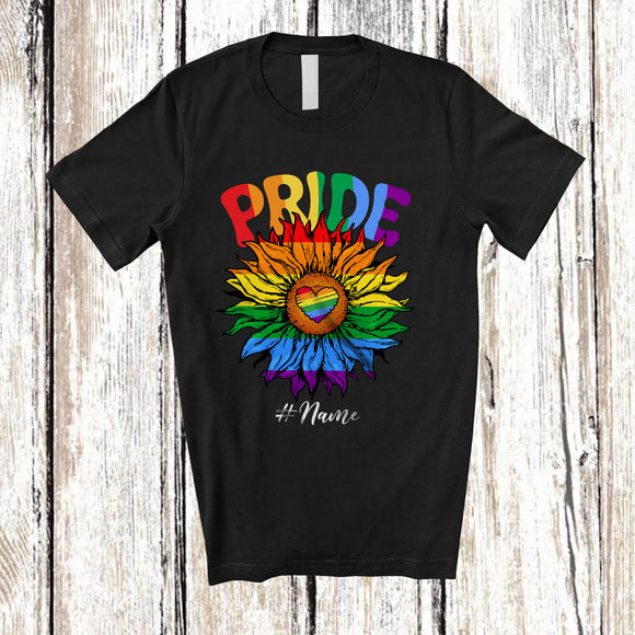 MacnyStore - Personalized Custom Name Pride; Adorable LGBTQ Pride Rainbow Sunflower; Gay Lesbian T-Shirt