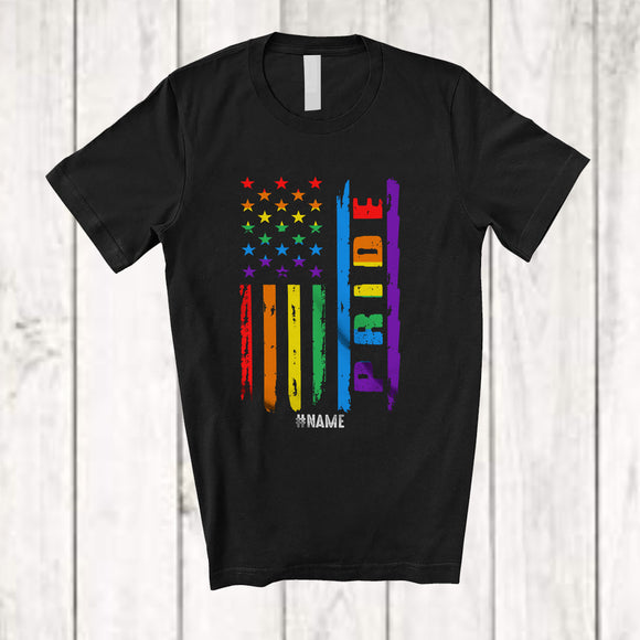 MacnyStore - Personalized Custom Name Pride; Awesome 4th Of July LGBTQ Gay US Flag Rainbow; Patriotic T-Shirt