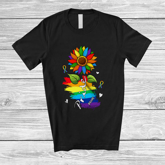 MacnyStore - Personalized Custom Name Pride; Lovely LGBTQ Rainbow Sunflower; Gay Lesbian Family T-Shirt