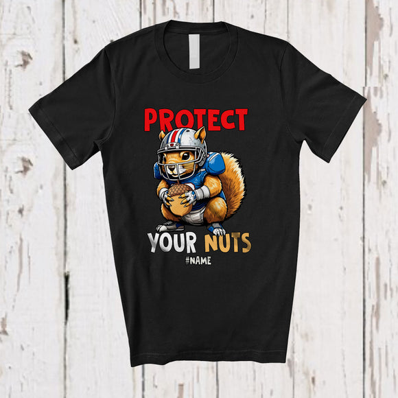 MacnyStore - Personalized Custom Name Protect Your Nuts; Humorous Squirrel Animal Lover Baseball Catcher T-Shirt