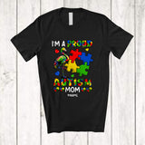 MacnyStore - Personalized Custom Name Proud Autism Mom; Colorful Autism Awareness Puzzle Flamingo Family T-Shirt