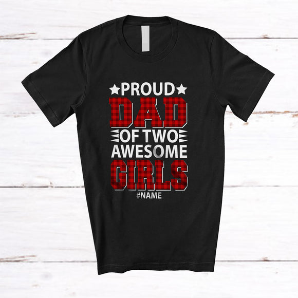 MacnyStore - Personalized Custom Name Proud Dad Of Two Awesome Girls; Lovely Father's Day Daddy Red Plaid T-Shirt