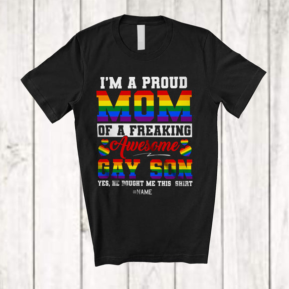 MacnyStore - Personalized Custom Name Proud Mom Of A Freaking Gay Son; Lovely LGBTQ Mother's Day Family T-Shirt