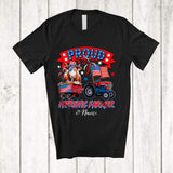 MacnyStore - Personalized Custom Name Proud Patriotic; Lovely 4th Of July Cow On Tractor; Farmer Farm T-Shirt