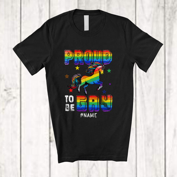 MacnyStore - Personalized Custom Name Proud To Be Gay; Joyful LGBTQ Gay Pride Month Unicorn Lover T-Shirt