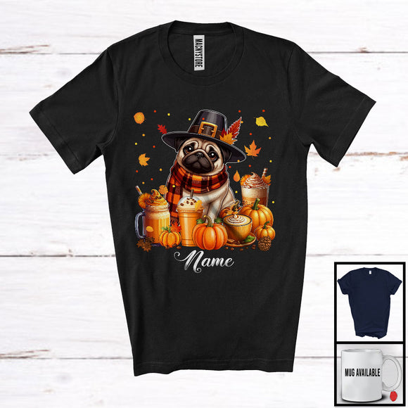 MacnyStore - Personalized Custom Name Pug Coffee Smoothie, Lovely Thanksgiving Pumpkin Drinks T-Shirt