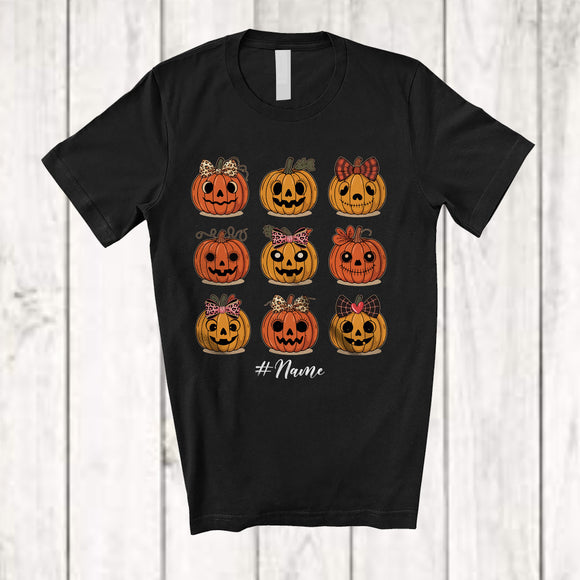 MacnyStore - Personalized Custom Name Pumpkin Bow Tie Collection; Lovely Halloween Leopard Family T-Shirt