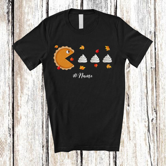 MacnyStore - Personalized Custom Name Pumpkin Pie Eating; Joyful Thanksgiving Fall Leaves Testing Food T-Shirt