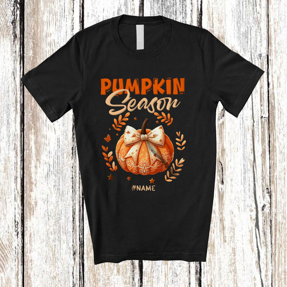 MacnyStore - Personalized Custom Name Pumpkin Season; Amazing Halloween Fall Pumpkin Bow Tie; Family T-Shirt
