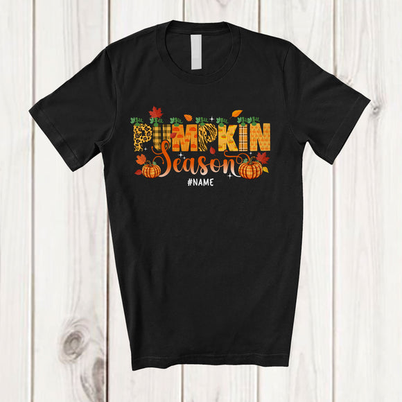 MacnyStore - Personalized Custom Name Pumpkin Season; Awesome Thanksgiving Leopard Plaid Fall Leaf Pumpkin T-Shirt