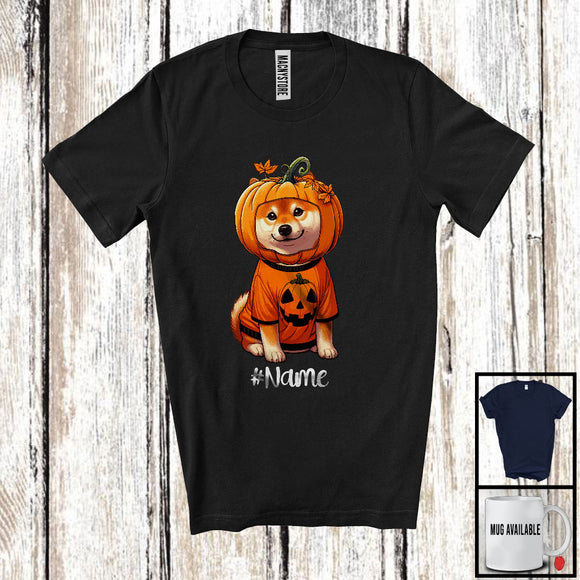 MacnyStore - Personalized Custom Name Pumpkin Shiba Inu; Humorous Halloween Costume Family T-Shirt