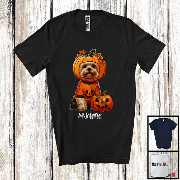 MacnyStore - Personalized Custom Name Pumpkin Yorkshire Terrier; Humorous Halloween Family T-Shirt