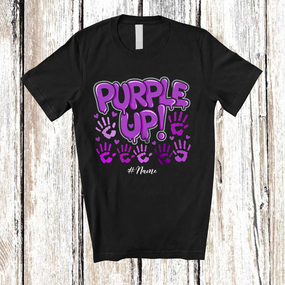 MacnyStore - Personalized Custom Name Purple Up; Amazing Military Child Month Hands Hearts; Patriotic T-Shirt