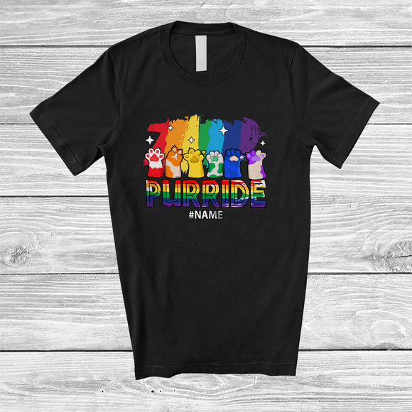 MacnyStore - Personalized Custom Name Purride; Lovely LGBTQ Pride LGBT Gay Cat Paws Owner; Family T-Shirt