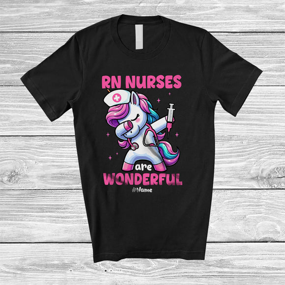 MacnyStore - Personalized Custom Name RN Nurses Are Wonderful; Adorable Dabbing Unicorn Nursing Magical T-Shirt