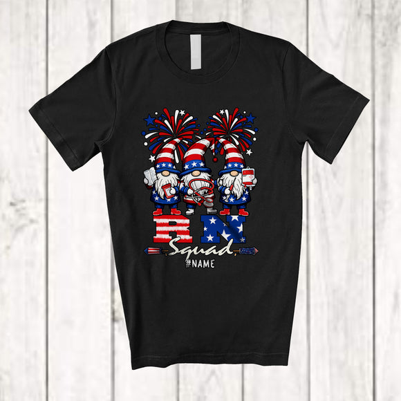 MacnyStore - Personalized Custom Name RN Squad; Lovely 4th of July Three Gnomes; Patriotic Hospital Careers T-Shirt
