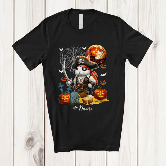 MacnyStore - Personalized Custom Name Rabbit Pirate; Lovely Halloween Rabbit Wild Animal Pumpkin T-Shirt