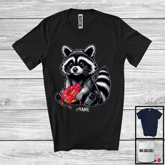 MacnyStore - Personalized Custom Name Raccoon Holding Donut, Adorable Raccoon Chef Cooking, Food Lover T-Shirt
