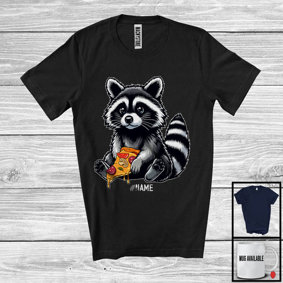 MacnyStore - Personalized Custom Name Raccoon Holding Pizza, Adorable Raccoon Chef Cooking, Food Lover T-Shirt
