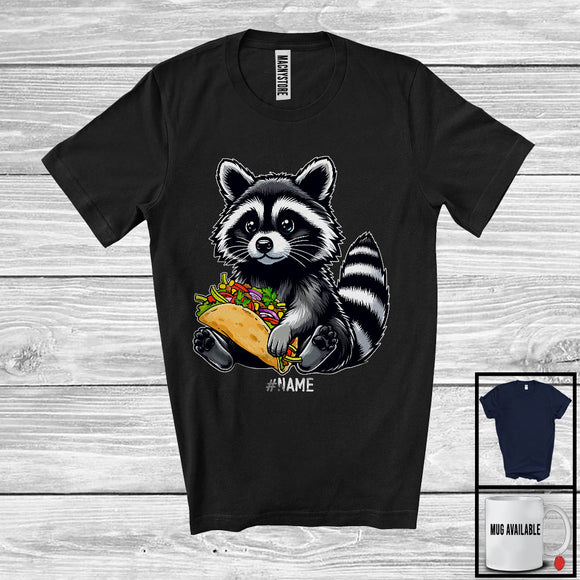 MacnyStore - Personalized Custom Name Raccoon Holding Taco, Adorable Raccoon Chef Cooking, Food Lover T-Shirt