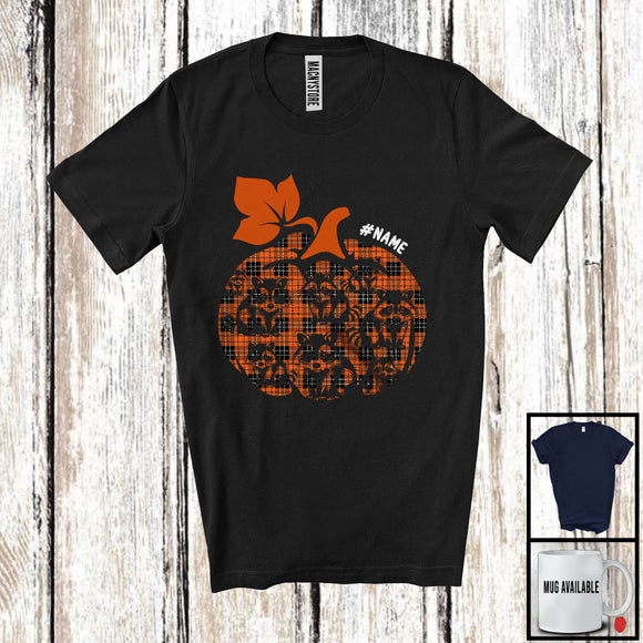 MacnyStore - Personalized Custom Name Raccoon Pumpkin Shape Plaid; Lovely Thanksgiving Halloween Animal T-Shirt