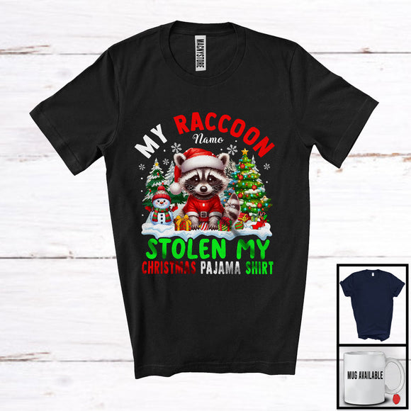 MacnyStore - Personalized Custom Name Raccoon Stolen My Christmas Pajama Shirt; Cool X-mas Tree T-Shirt