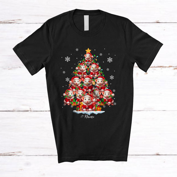MacnyStore - Personalized Custom Name Rat Christmas Tree; Amusing X-mas Snow Lights; Animal Lover T-Shirt