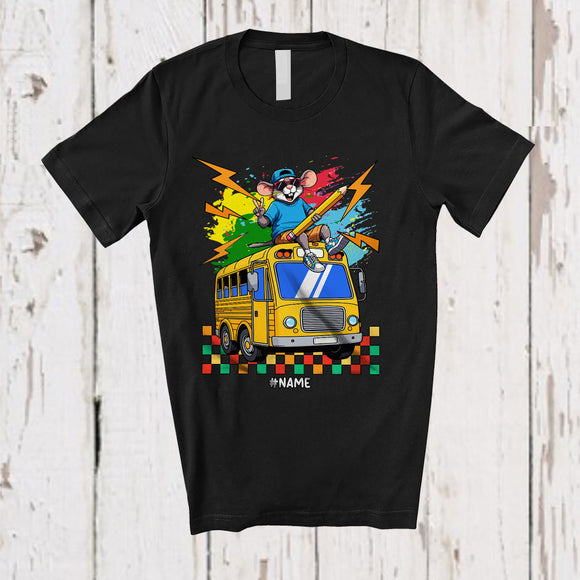 MacnyStore - Personalized Custom Name Rat On School Bus; Amusing Back To School Bus Driver Teacher T-Shirt