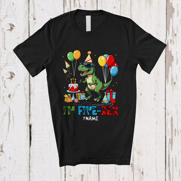 MacnyStore - Personalized Custom Name Rawr I'm Five-Rex; Amusing 5th Birthday Party Dinosaur T-Rex T-Shirt