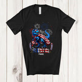MacnyStore - Personalized Custom Name Rawr; Humorous 4th Of July American Flag T-Rex Fireworks; Patriotic T-Shirt
