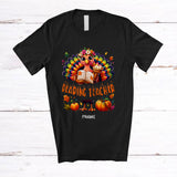 MacnyStore - Personalized Custom Name Reading Teacher; Lovely Thanksgiving Turkey Pie Book Education Jobs T-Shirt