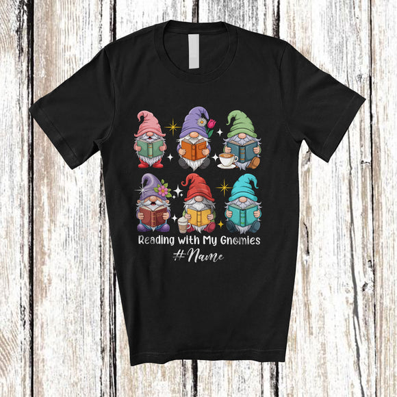 MacnyStore - Personalized Custom Name Reading With My Gnomies; Lovely First Day Back To School Teacher Librarian T-Shirt