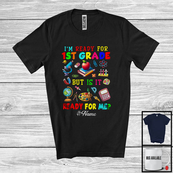 MacnyStore - Personalized Custom Name Ready For 1st Grade, Colorful Last Day Of School Things, Students T-Shirt