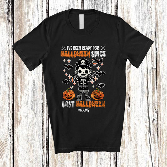 MacnyStore - Personalized Custom Name Ready For Halloween Since Last; Sarcastic Skeleton Boy Pumpkin T-Shirt